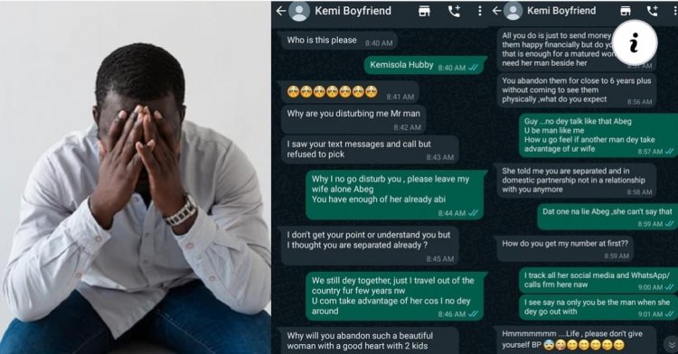 A Nigerian man living in the United Kingdom criticizes his wife's lover for refusing to leave her alone.