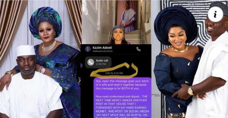 "I found out about my husband's marriage to Mercy Aigbe online," Funsho Adeoti, Kazim Adeoti's first wife, reveals, warning the actress not to make recordings "in her house."