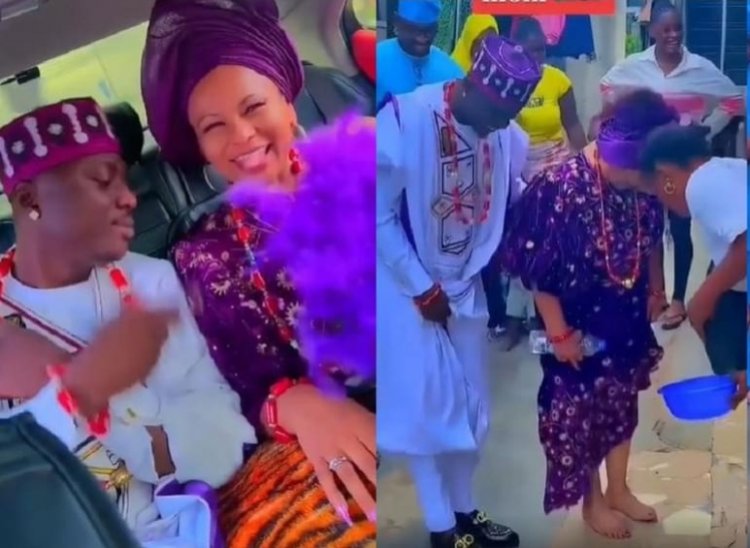 As they tie the knot, a Nigerian man proudly displays his white partner (video)